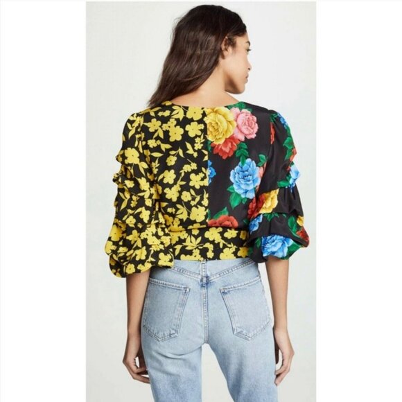 Alice + Olivia Dominica Floral Reversible Tuck-Sleeve Wrap Top Size Medium - Picture 4 of 16